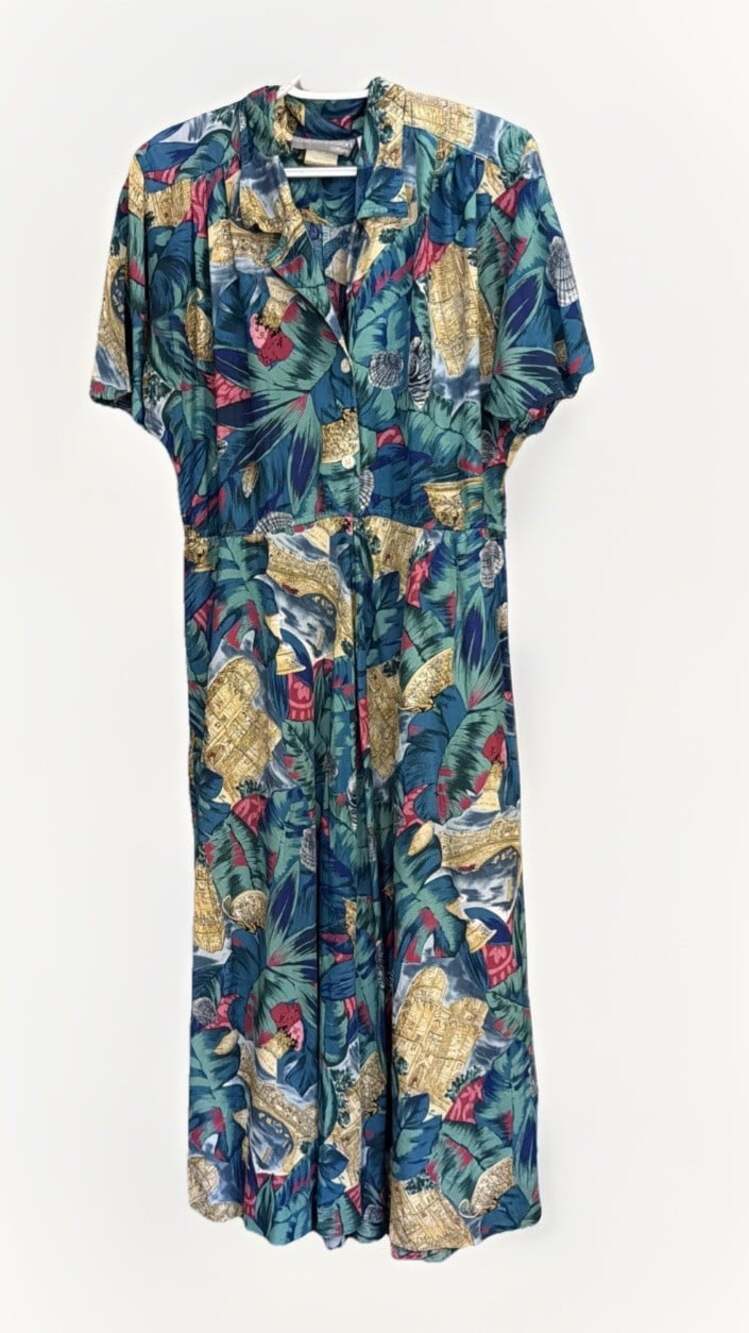 Vintage 7/8 Floral Seashells Midi 80s CottageCore Boho Flowy CoastalCore Whimsy